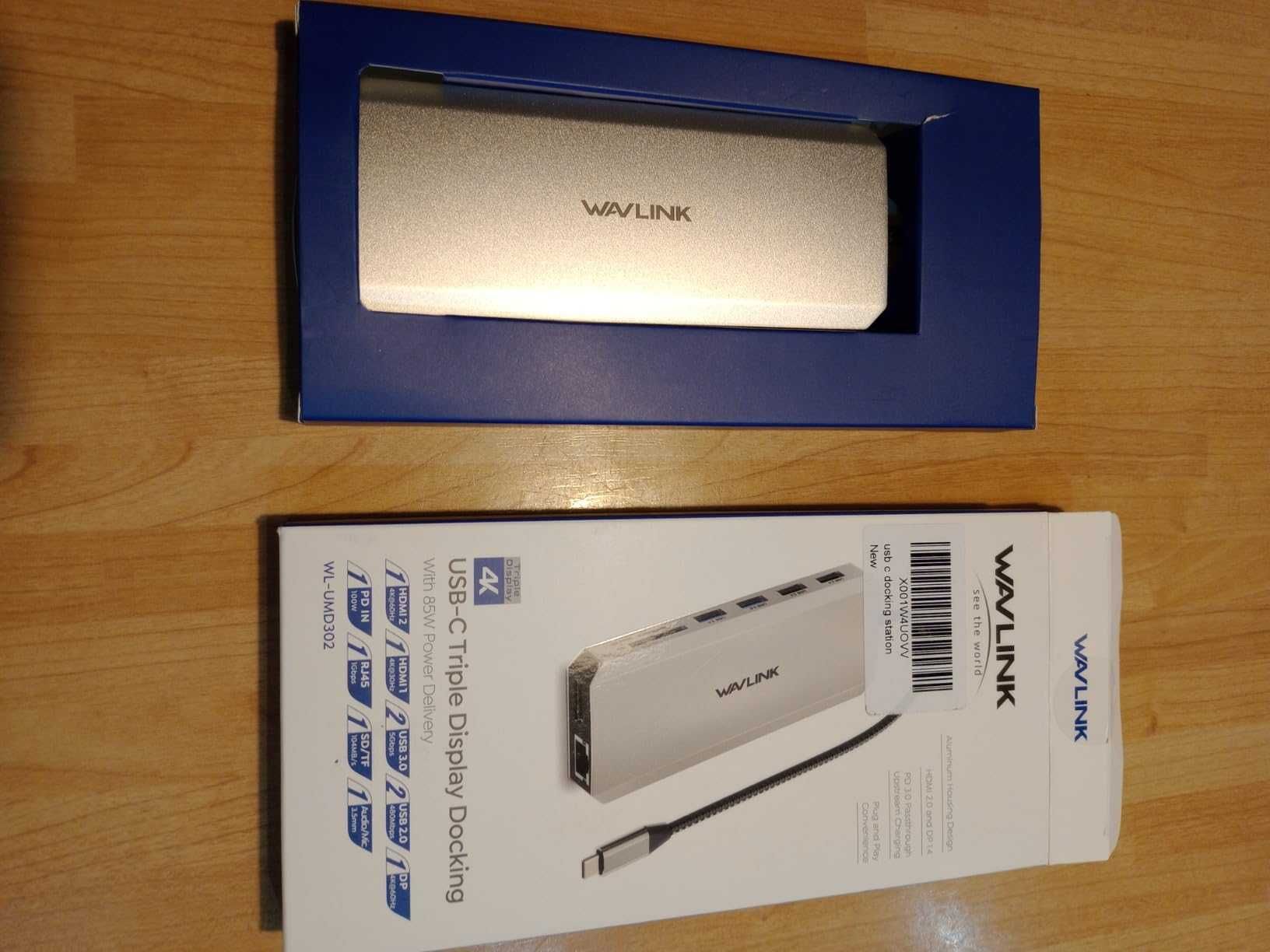 USB C докинг станция за три монитора 2 HDMI+DisplayPort, WAVLINK 100 W