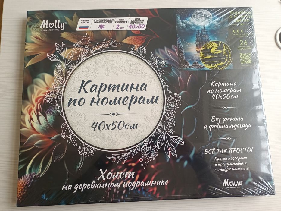 Холст. Molly Картина по номерам со светящейся краской Корабль в лунном