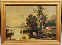 Tablou 1975 Peisaj Romantic pictura in ulei inramat 57x76 cm
