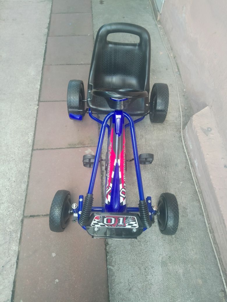 Kart cu pedale cu șezut reglabil albastru nou