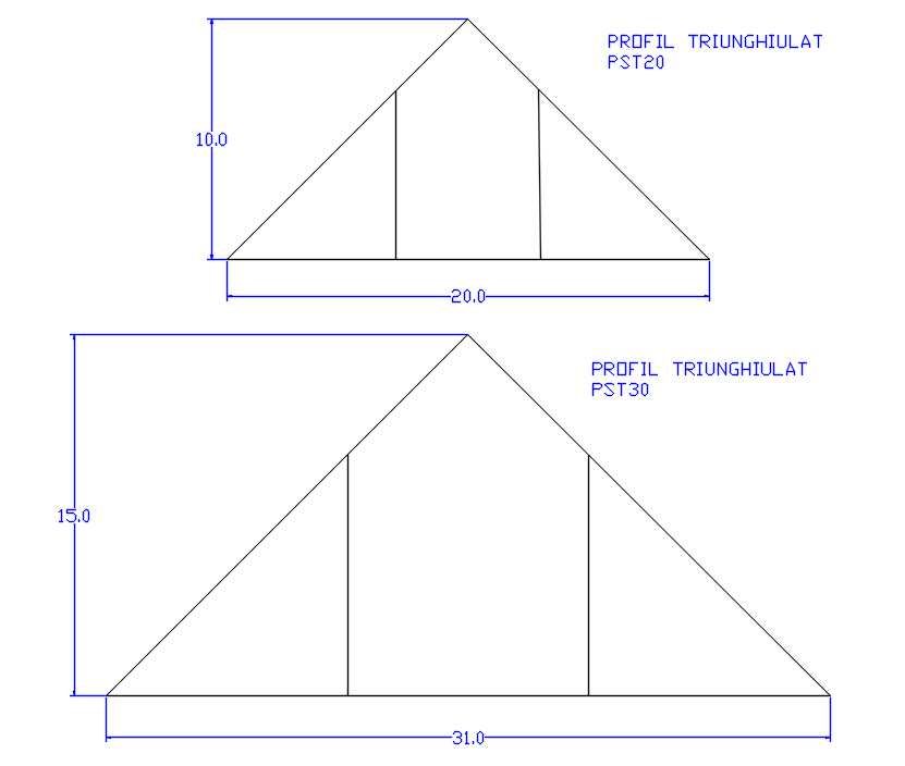 Profil triunghiular/ sipca triunghiulara din PVC pentru cofraje 100ml