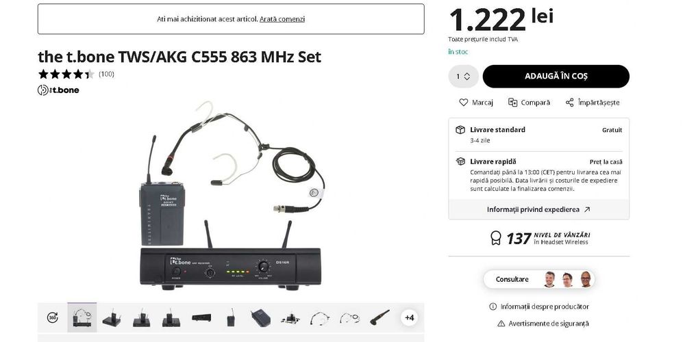 Microfon wireless tip headset pentru speakeri conferințe sau MC