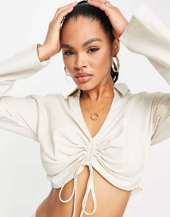 Bluza gen camasa crop cu snur reglabil In The Style x Yasmin Chanel