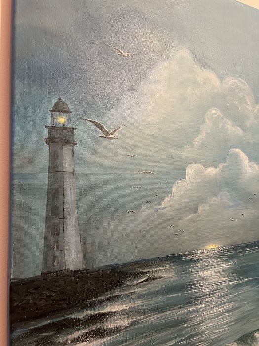 Tablou de dimensiuni mari cu Marea si Far pictat manual