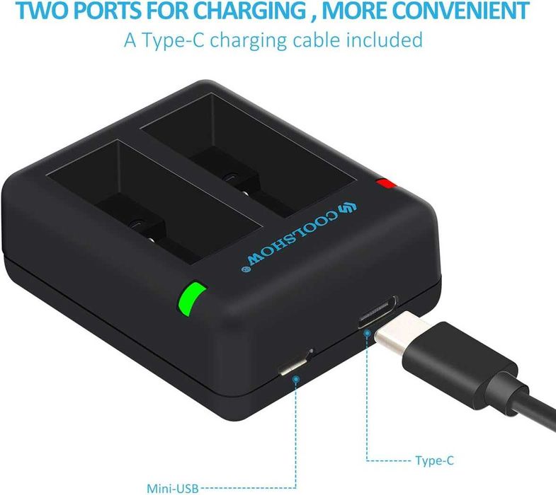 BateriI de schimb pt HERO 10, COOLSHOW x2 și încărcător USB,sigilat