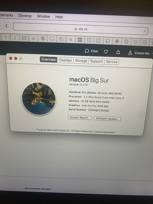 MacBook Pro 15 mid 2014 i7 16 gb Retina Ssd 256