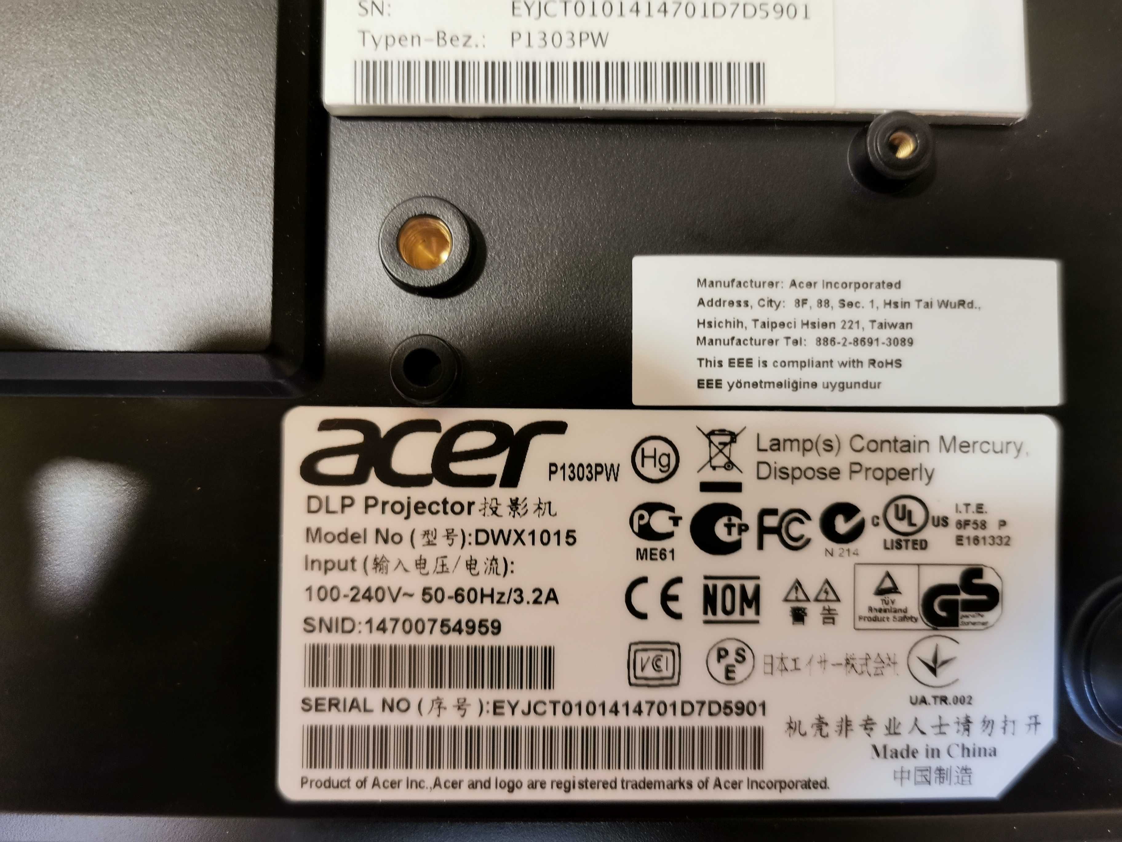 Проектор Acer P1303W, Resolution 1280x800, 3D Modes
