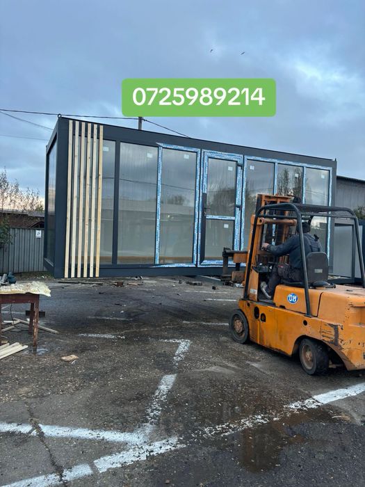 Container modular cu vitrina de sticla gri antracit panouri livram