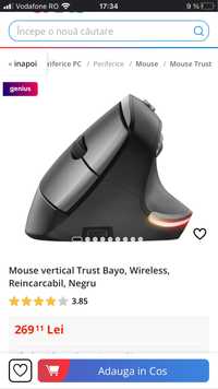 Mouse vertical Trust Bayo, Wireless, Reincarcabil, nou!!!