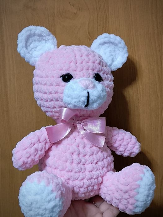 Плетена играчка/ розово мече за подарък