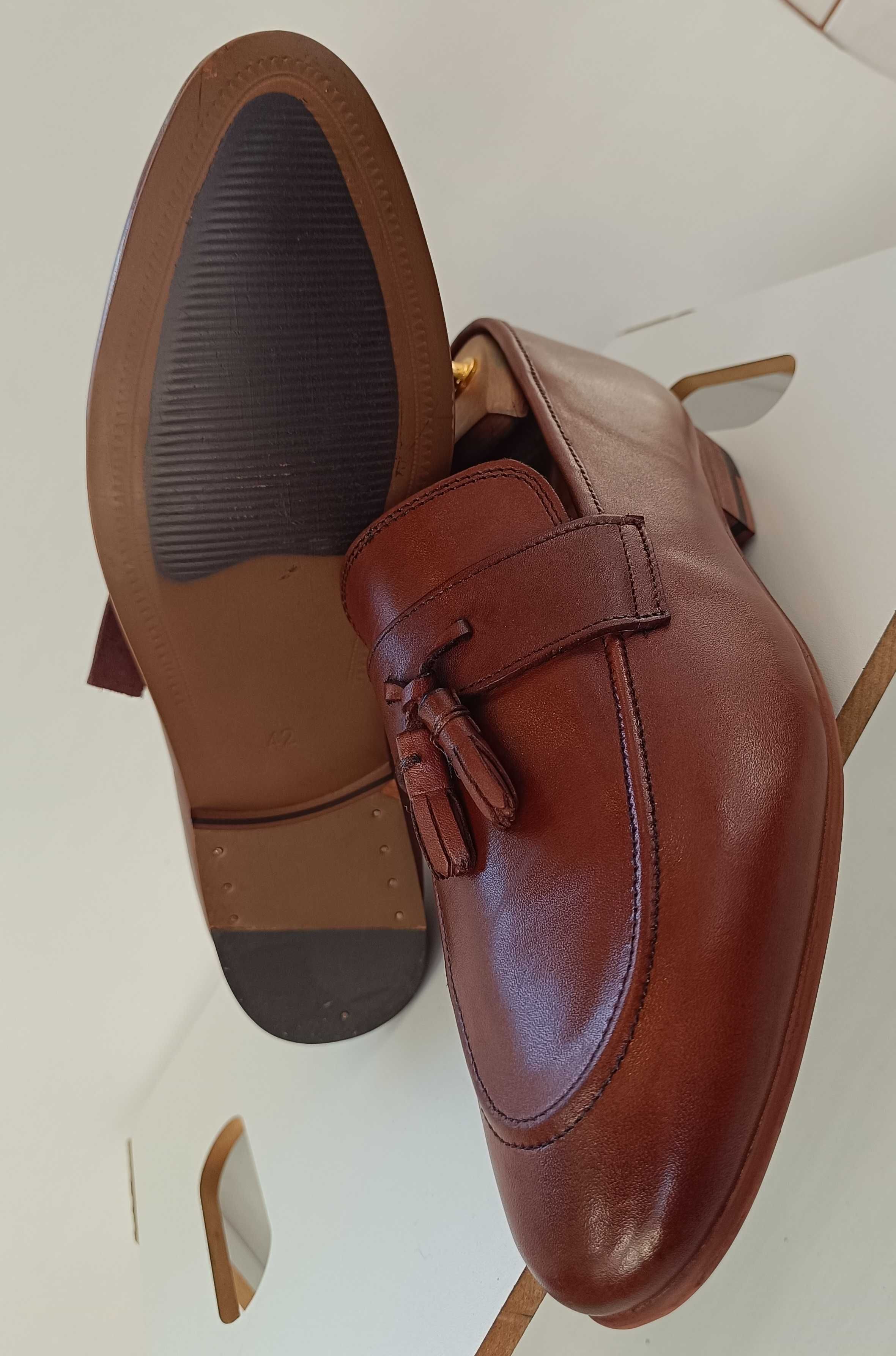 Pantofi loafer 42 tassel premium Schuh NOI piele naturala moale