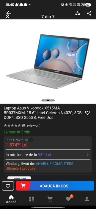 Laptop Asus Vivobook X515MA BR037MXM, 15.6", Intel Celeron N4020, 16GB