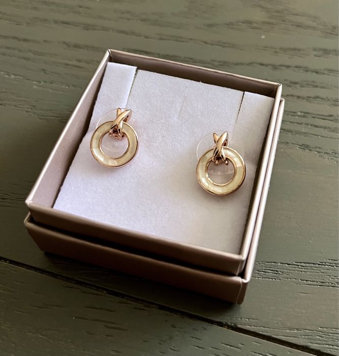 Дамски обеци розово злато със седеф