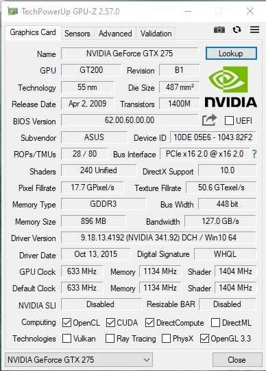 Placa video gaming vintage Asus Nvidia GTX 275 896Mb DDR3 448 bit