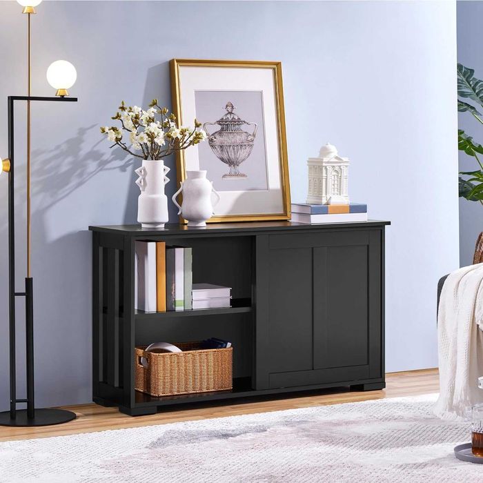 Dulap uși glisante, raft reglabil, spați de depozitare |S 614239 Balck