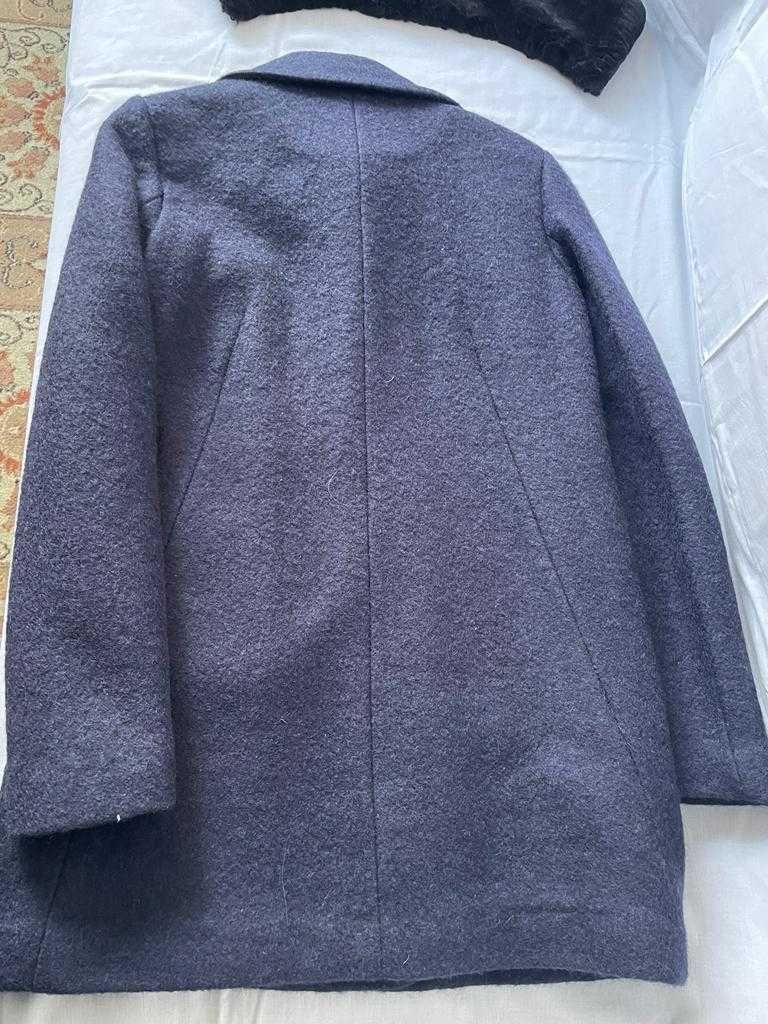 Palton nou majoritar lana Zara cu guler de blana detasabil marimea S