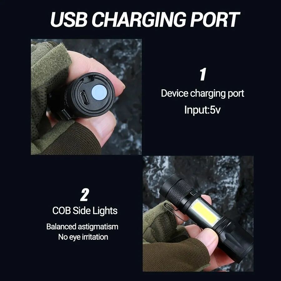 Lanterna LED dublă corp metalic Usb charging