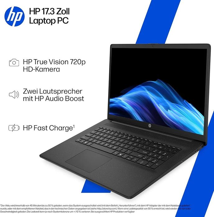 Laptop HP cu ecran FHD de 17,3", procesor AMD Ryzen 5 7520U, 8 GB RAM