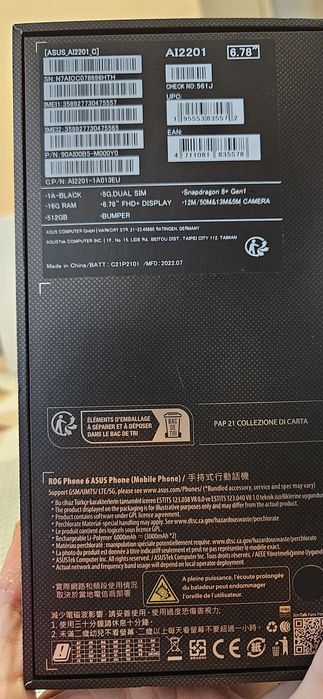 Asus Rog Phone 6 512 GB, 16 GB RAM, 6.78" FHD+