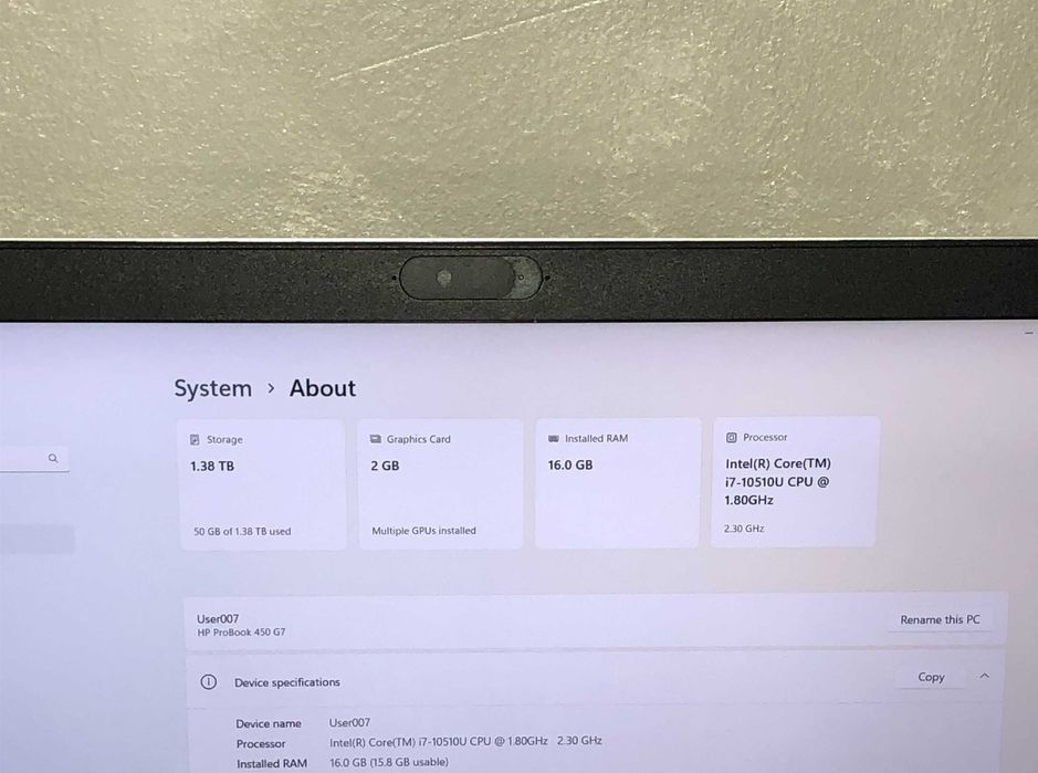 Laptop HP ProBook 15.6" 450 i7, 1TB HDD, 512GB SSD