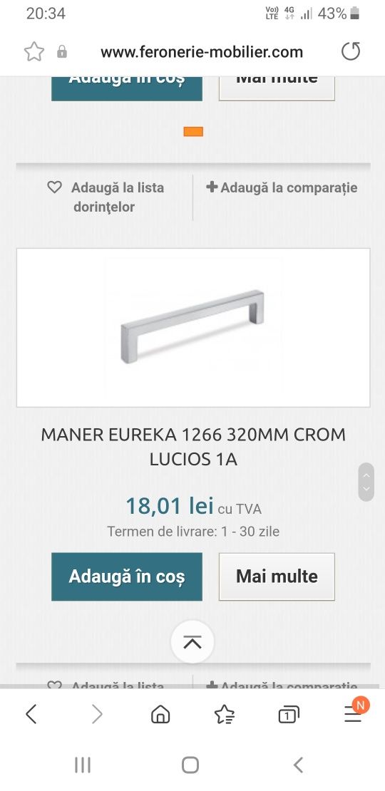 Mânere mobilier Eureka1266 320mm Crom Lucios