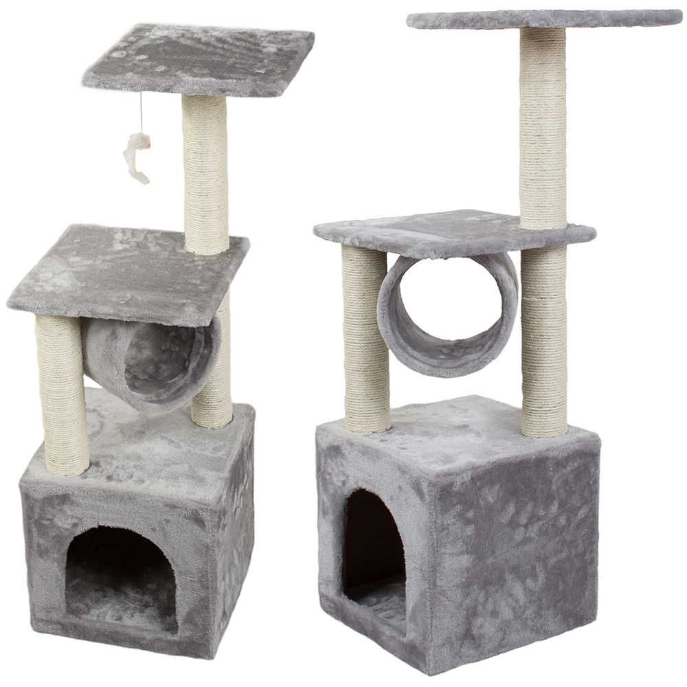 Ansamblu de joaca pentru pisici cu stalp de zgariat si casuta 92x31cm