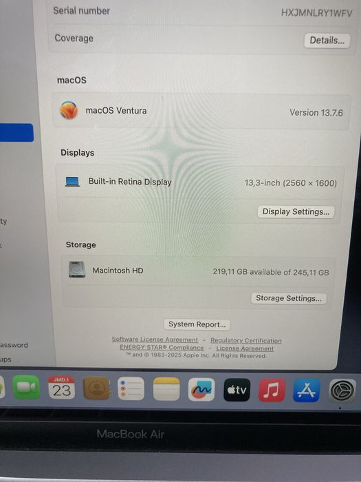 Macbook Air CPU-M1 SSD 256gb Akb 98