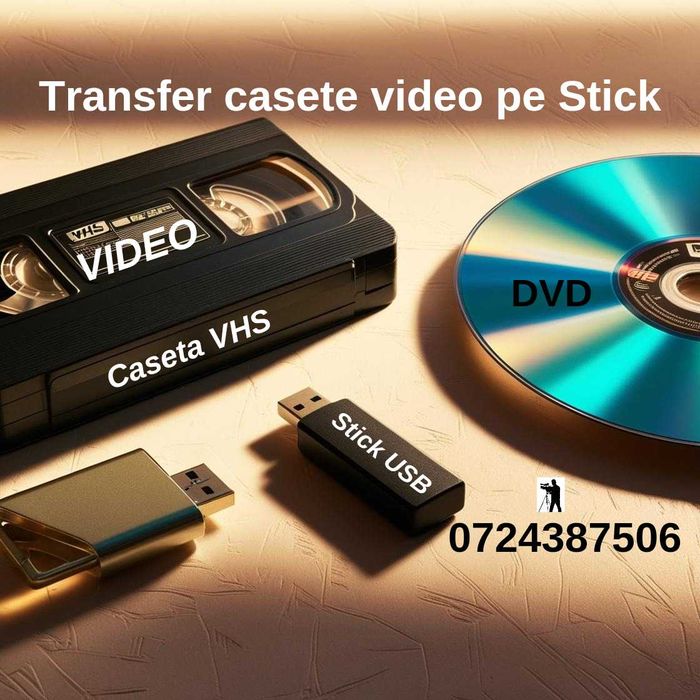 Transfer casete video pe Stick/vhs,8mm,MiniDv preț 1.05 ron/minut, USB