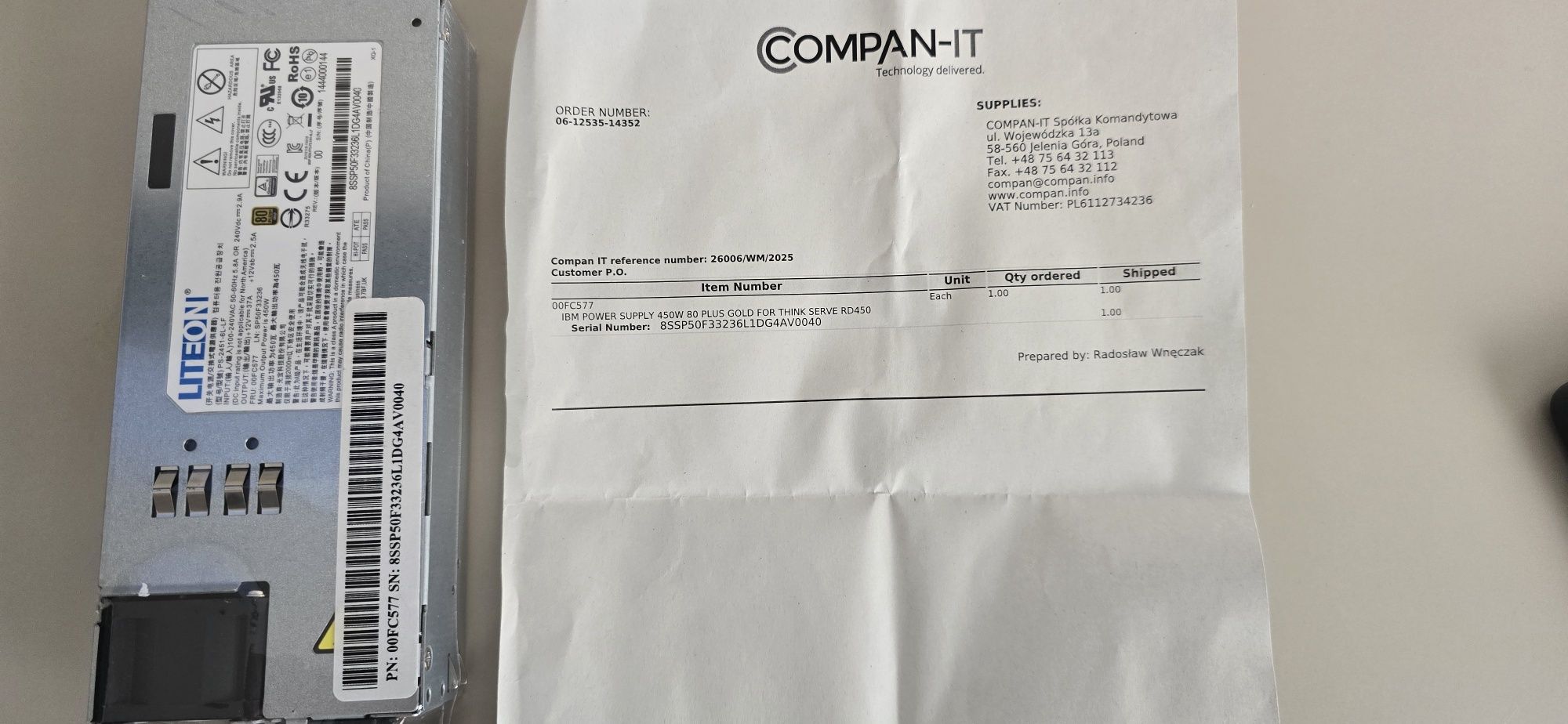 IBM 450W Plus Gold Power Supply for LENOVO THINKSERVER