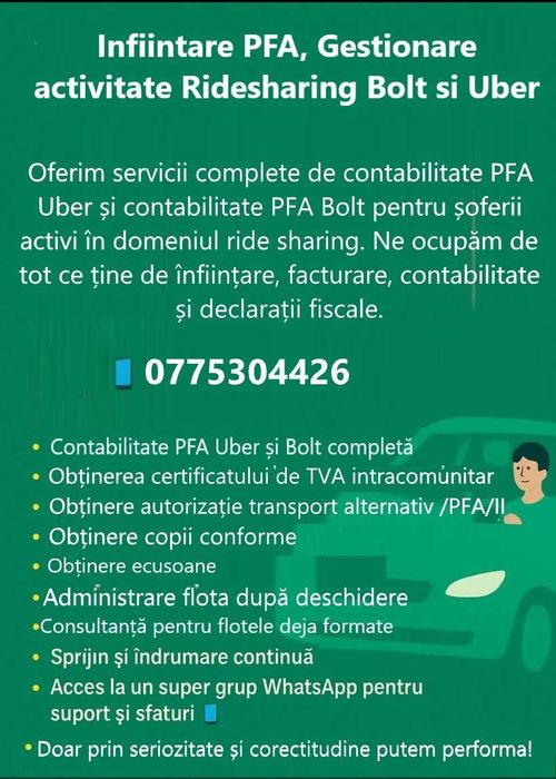 Contabilitate firma ridesharing: Bolt si Uber