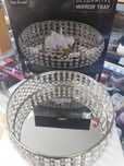 огледален поднос с камъни , Поднос за свещи , Decorative mirror tray