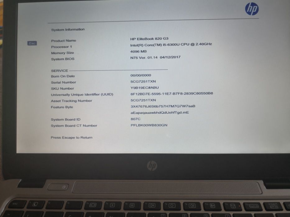 Laptop Hp EliteBook 820 G3 , I5 6300, 2,4/3 GHz, 8 GB DDR4, M2 512 GB