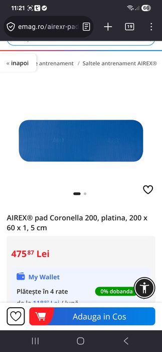 Saltea fitness AIREX 180 cm x 96 cm x 1 cm utilizat