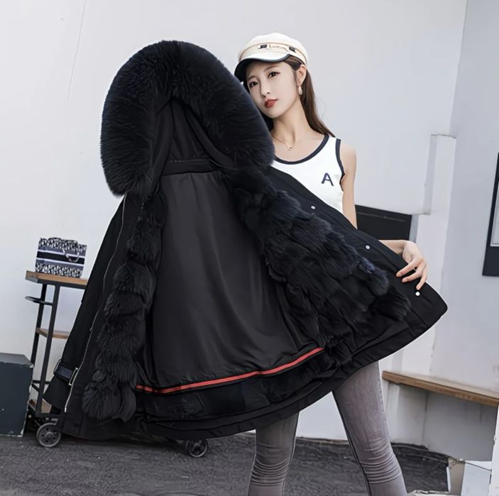 Женская куртка 2025 года со сьемной подкладкой из меха кролика и лисы