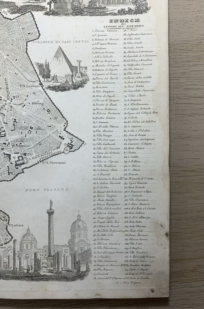 Planul Romei antice, gravura originala anul 1848