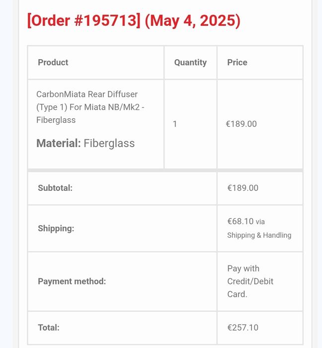 Diffuser CarbonMiata Mazda MX5 NB nou