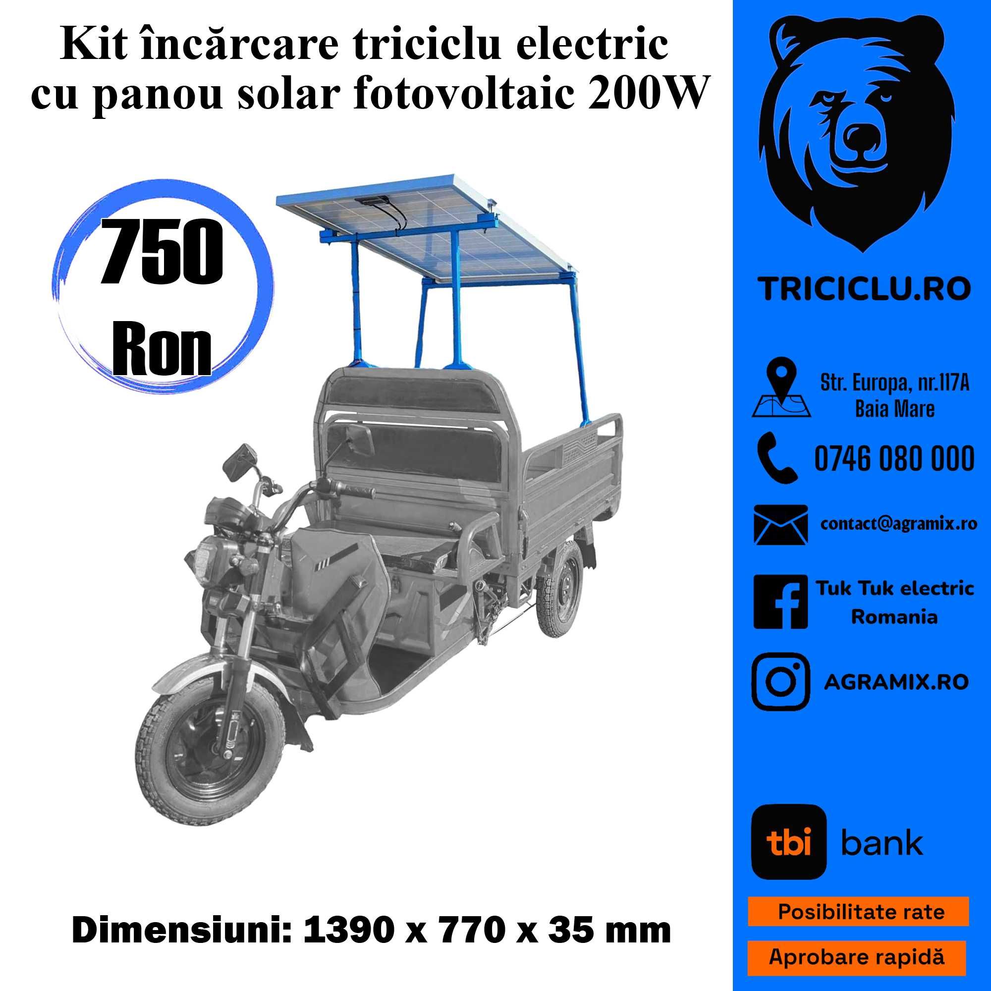 Triciclu electric-Kit incarcare cu panou solar fotovoltaic Agramix