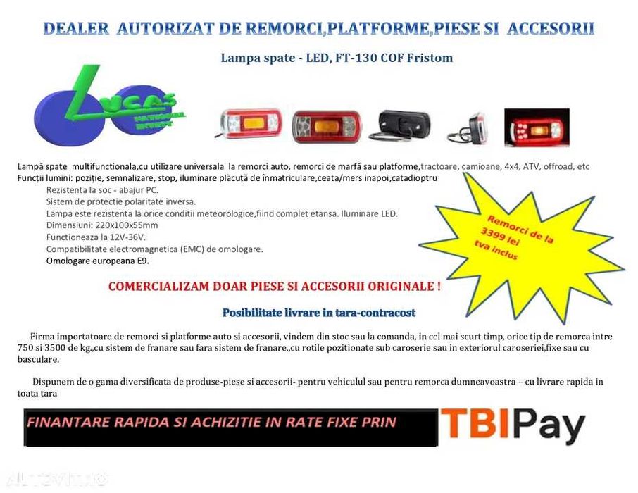 Lampa Spate Remorci-Platforme - Led 6 Functii-mers inapoi si numar