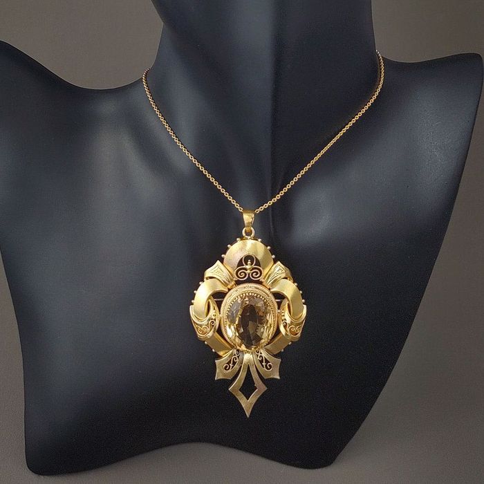 pandantiv f. mare, vintage, aur 18k, citrin, certif.