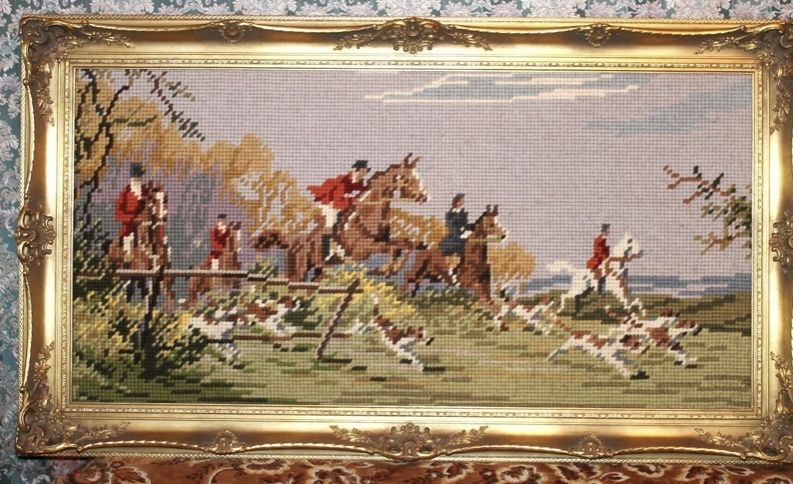 Антикварная вышивка в роскошной раме, 115/65, Англия! Ручная работа