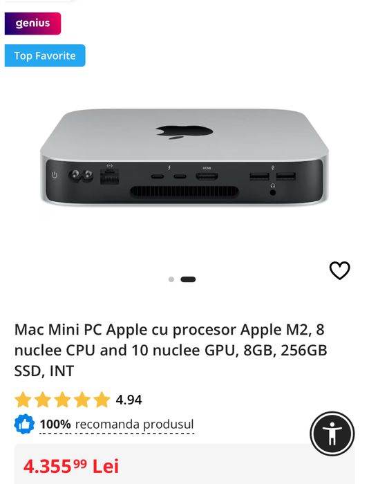 Mac Mini PC Apple cu procesor Apple M2, 256gb sigilat. TRANSPORT ZERO