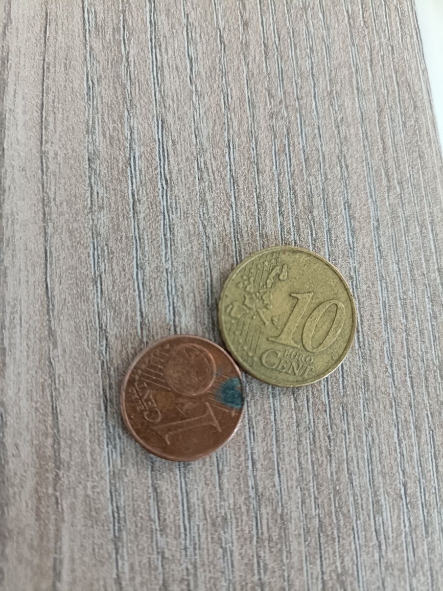 Monede de 1 euro cent și 10 euro centi din 2002