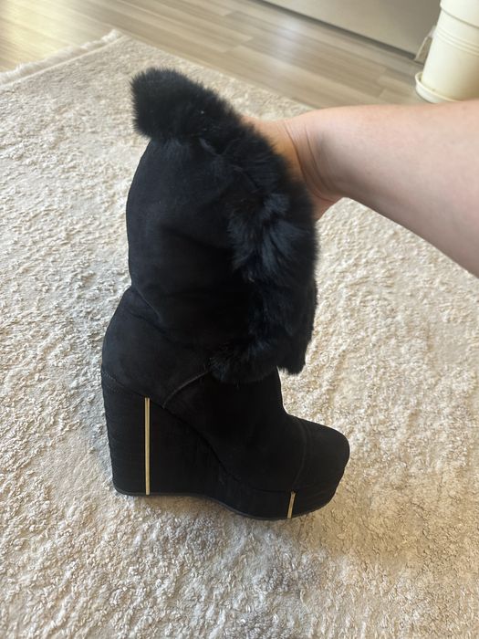 Ghete cu platforma Basconi,piele si blana naturala