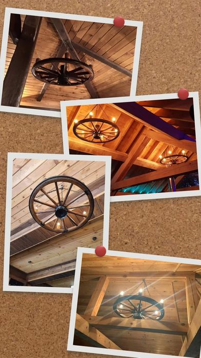 Полилеи , осветление от  колела от каруца с ръчно изработени чашки