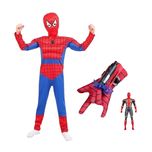 Set costum cu muschi, manusa cu ventuze si figurina, 7-9 ani, rosu
