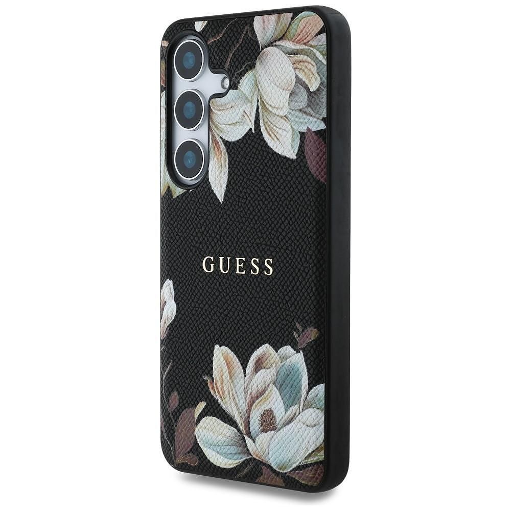 Guess grained flowers magsafe за samsung galaxy s25 - черен