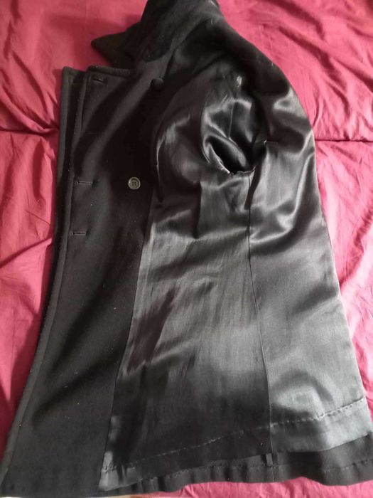 palton dama din lana negru trei sferturi marime 48, L merge si XL