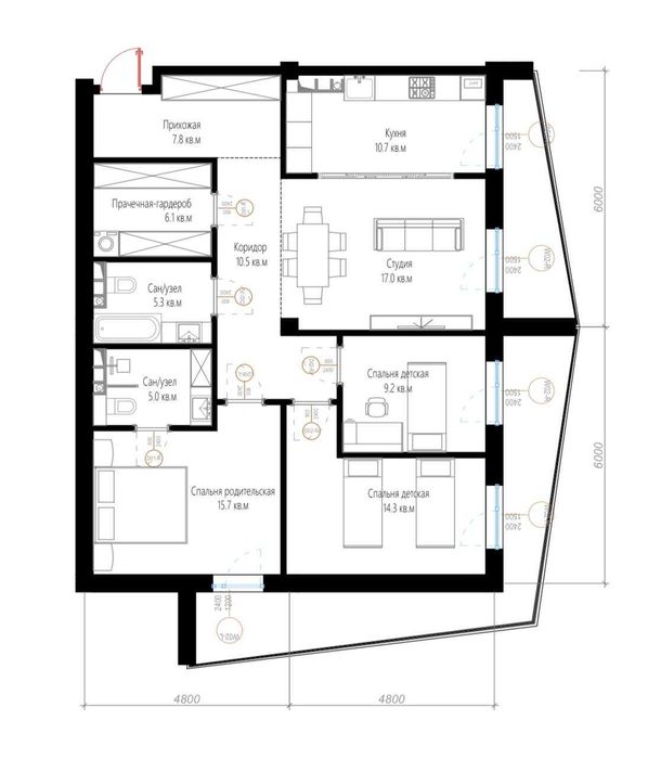 4-х комнатная в  ЖК «NUR» 125 кв м/ Ориентир: Алайский рынок