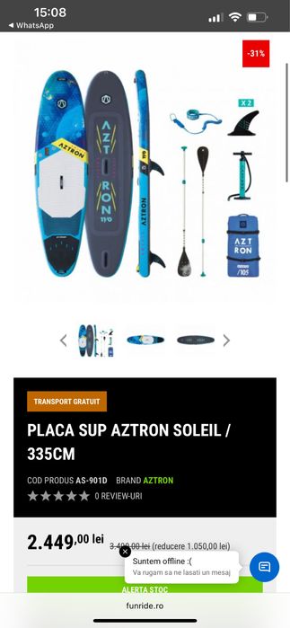 PLACA SUP Aztron Soleil / 335 cm si Vela Unifiber 5.5