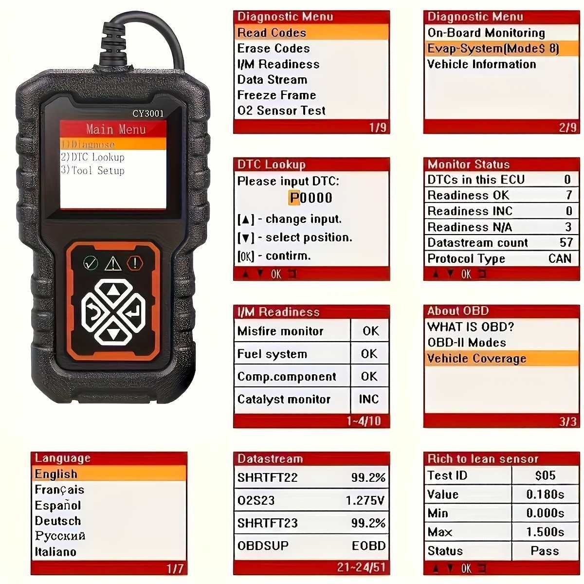 CY3001 OBD2 Устройство за Диагностика на Автомобили  Бързо и прецизно
